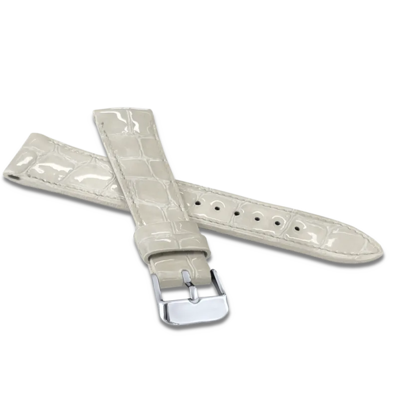 LAVVU Lesklý bílý prošitý řemínek CROCO OCALA z luxusní kůže Top Grain - 22 LSAGW22