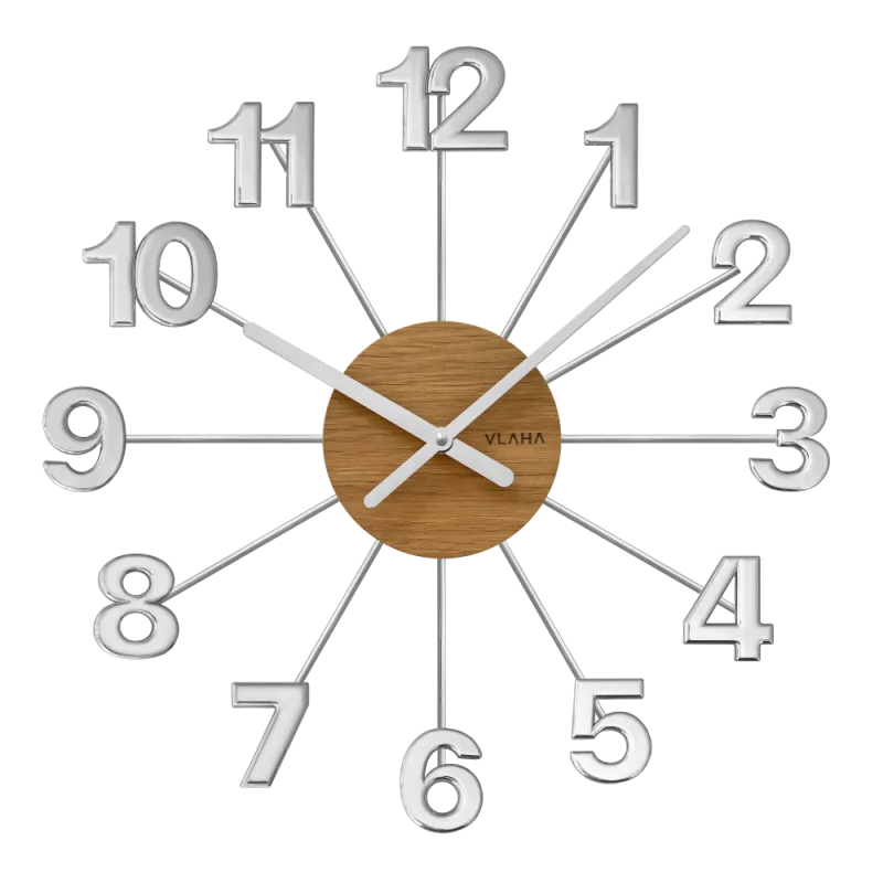 VLAHA Dřevěné stříbrné dubové hodiny DESIGN vyrobené v Čechách se stříbrnými ručičkami ⌀42cm VCT1076