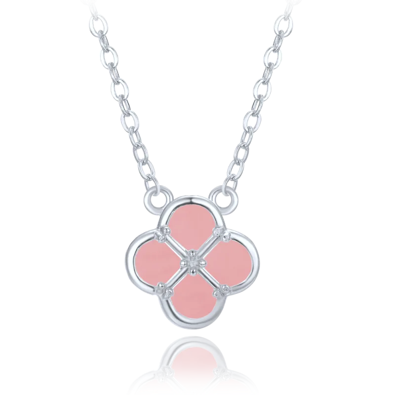 MINET Stříbrný náhrdelník čtyřlístek s jadeitem JMAS7058RN47