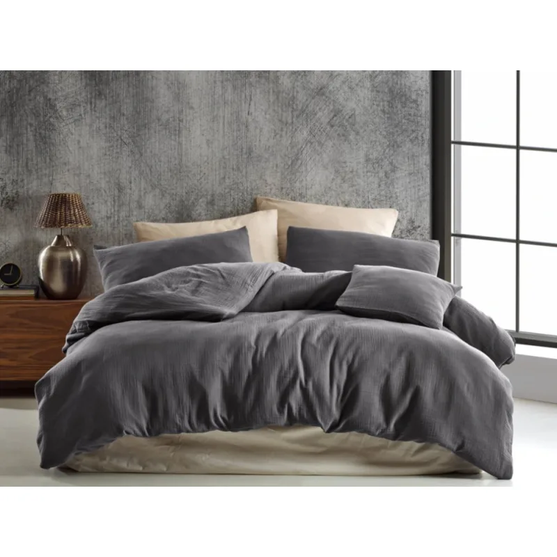 Mušelínové obliečky tmavo šedé 140x220/70x90 cm