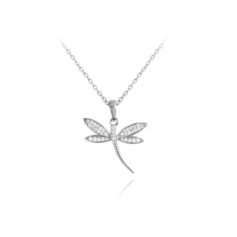 MINET Stříbrný náhrdelník VÁŽKA s bílými zirkony