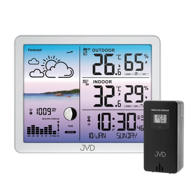 JVD Stříbrná barevná rádiem řízená meteorologická stanice JVD RB3566.2