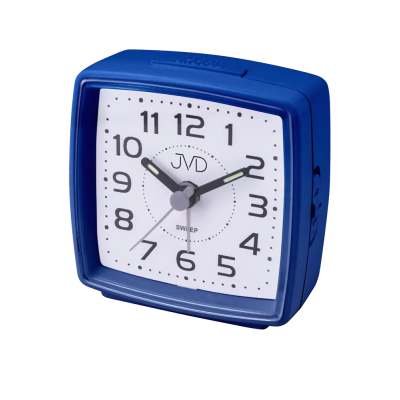 JVD Modrý bateriový ručkový netikající tichý budík JVD SRP28.3