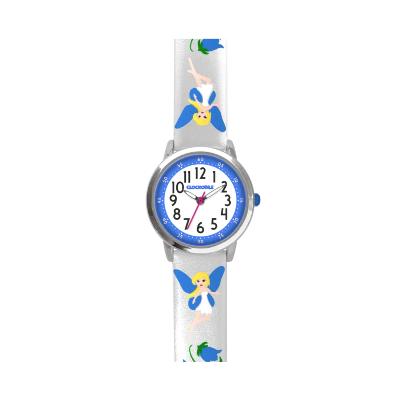 Stříbrné třpytivé dívčí hodinky s modrými vílami CLOCKODILE FAIRIES CWG5083