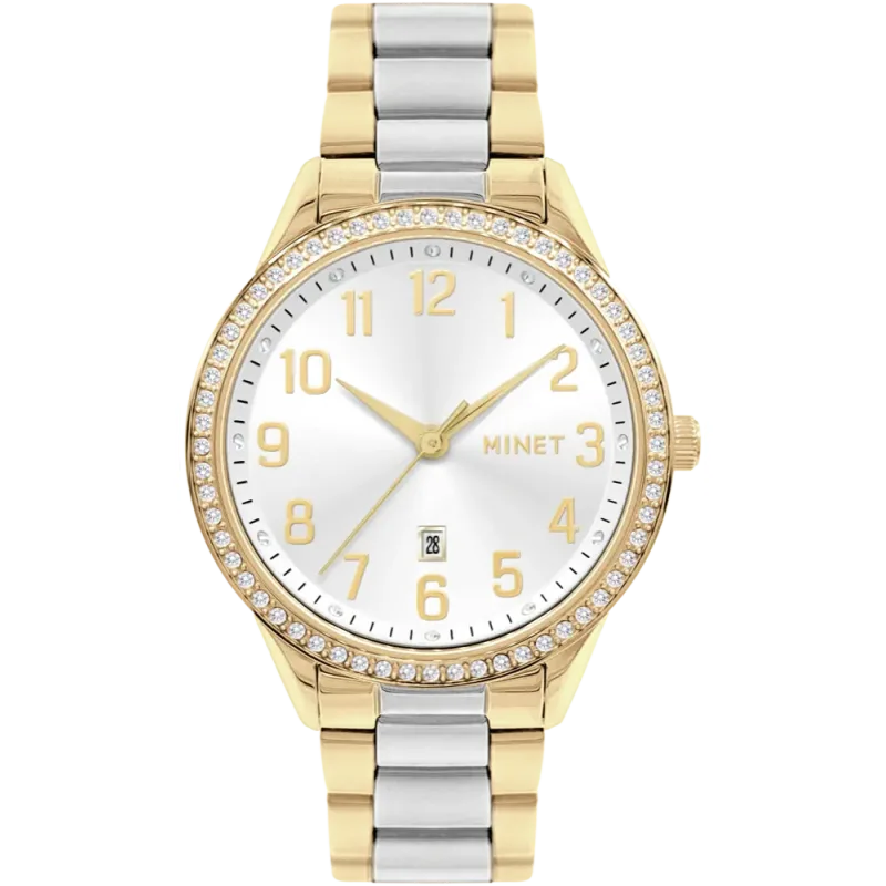 MINET Náramkové stříbrno-zlaté dámské hodinky Avenue s čísly MWL5318