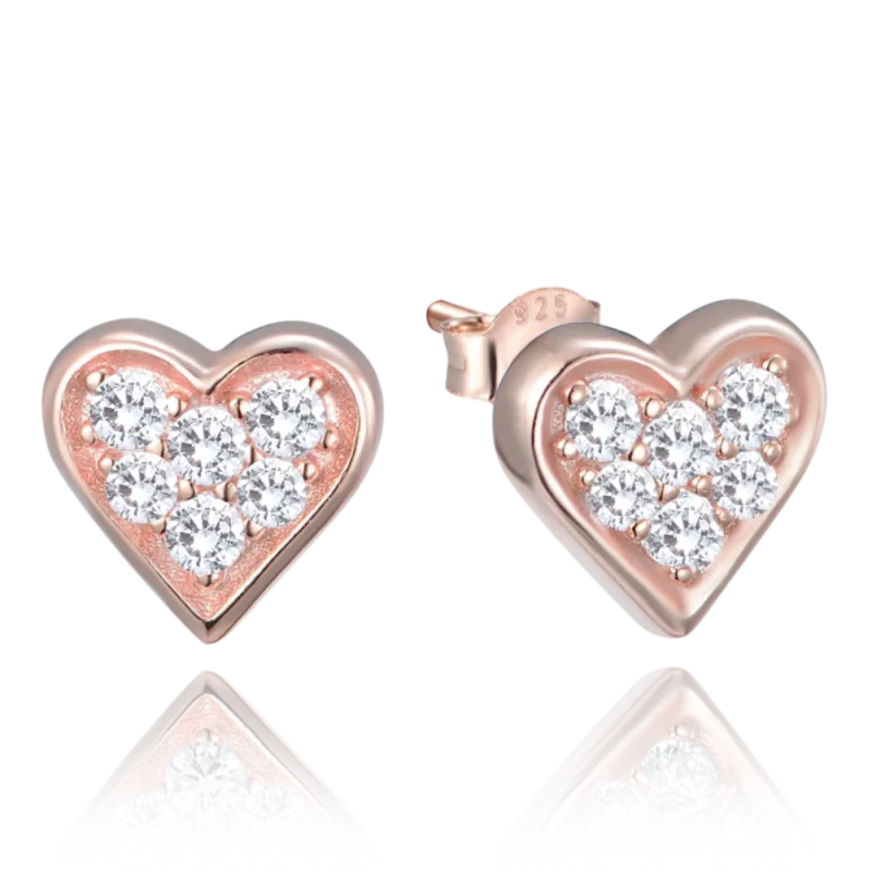 MINET Rose gold stříbrné náušnice srdíčka se zirkony