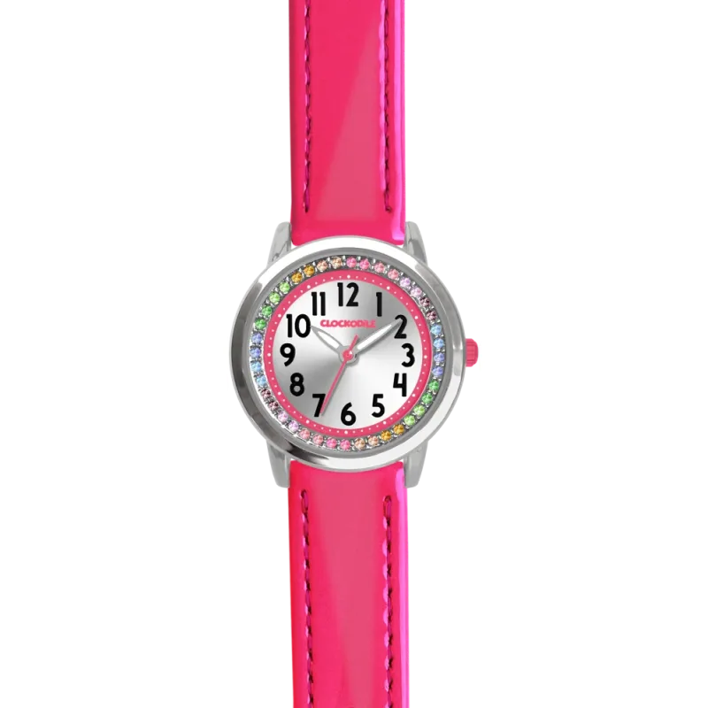 CLOCKODILE Náramkové tmavě růžové dívčí dětské hodinky s kamínky CWG5233