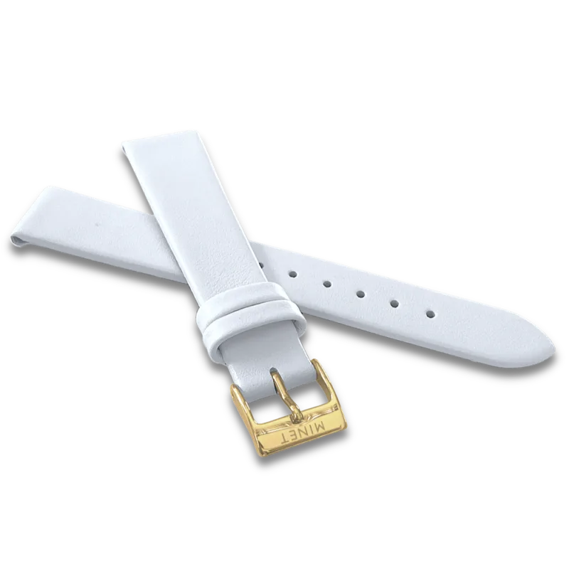 MINET Bílý kožený řemínek se zlatou sponou - 16 MSLWG16