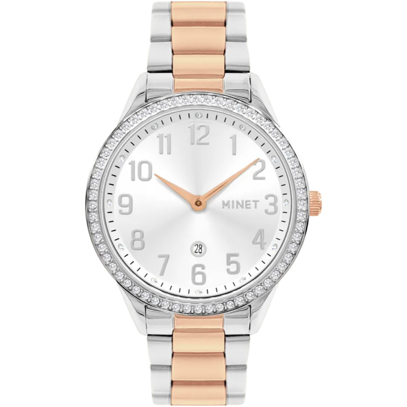 MINET Stříbrno-růžové dámské hodinky AVENUE s čísly MWL5303