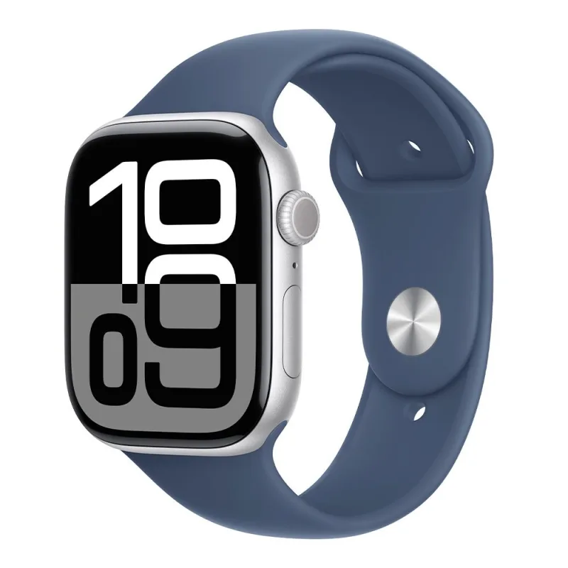 Apple Watch Series 10 GPS 46mm Silver Aluminium Case with Denim Sport…