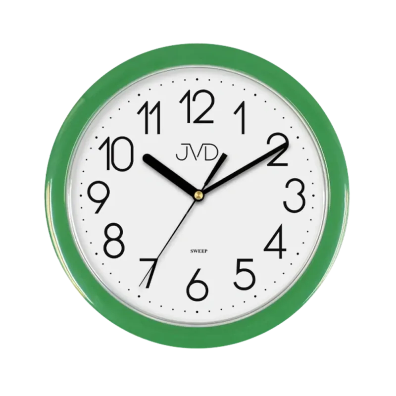 JVD Zelené plastové nástěnné netikající tiché hodiny JVD sweep HP612.13