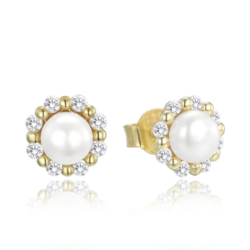 MINET Pozlacené stříbrné náušnice s přírodními perlami a zirkony JMAS7054GE00