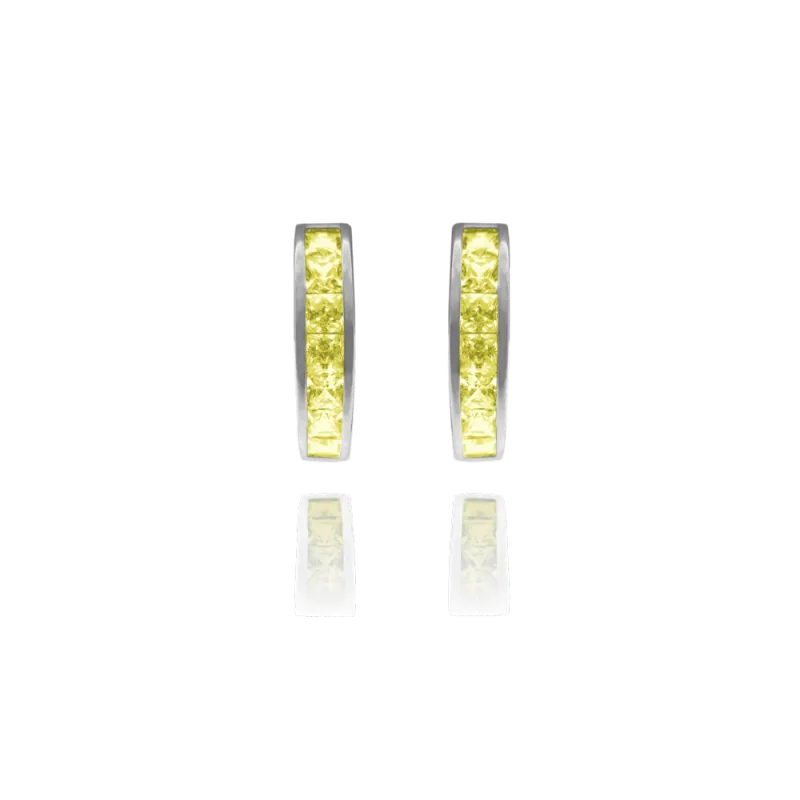 MINET Třpytivé stříbrné náušnice s velkými žlutými zirkony JMAN0025YE00
