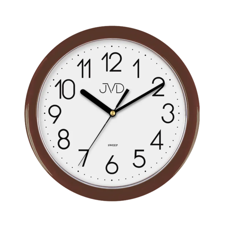 JVD Hnědé plastové nástěnné netikající tiché hodiny JVD sweep HP612.16