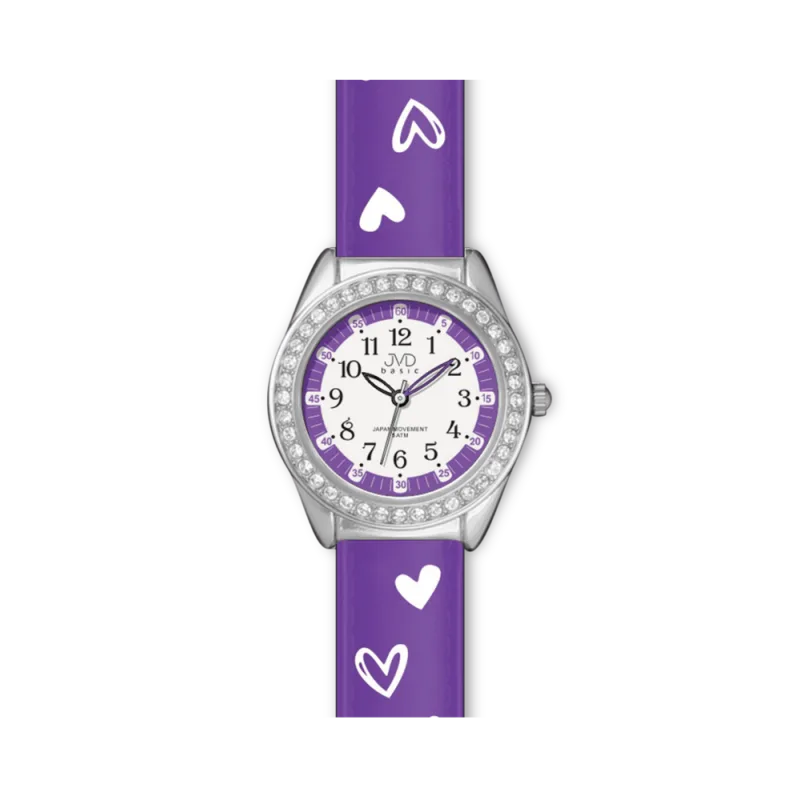 Dětské dívčí hodinky JVD basic J7117.3 se zirkony a srdíčky