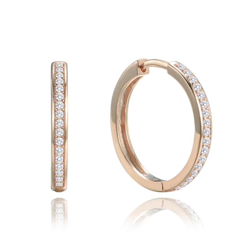 MINET Rose gold stříbrné náušnice hranaté kruhy 2 cm s bílými zirkony JMAN0633RE02