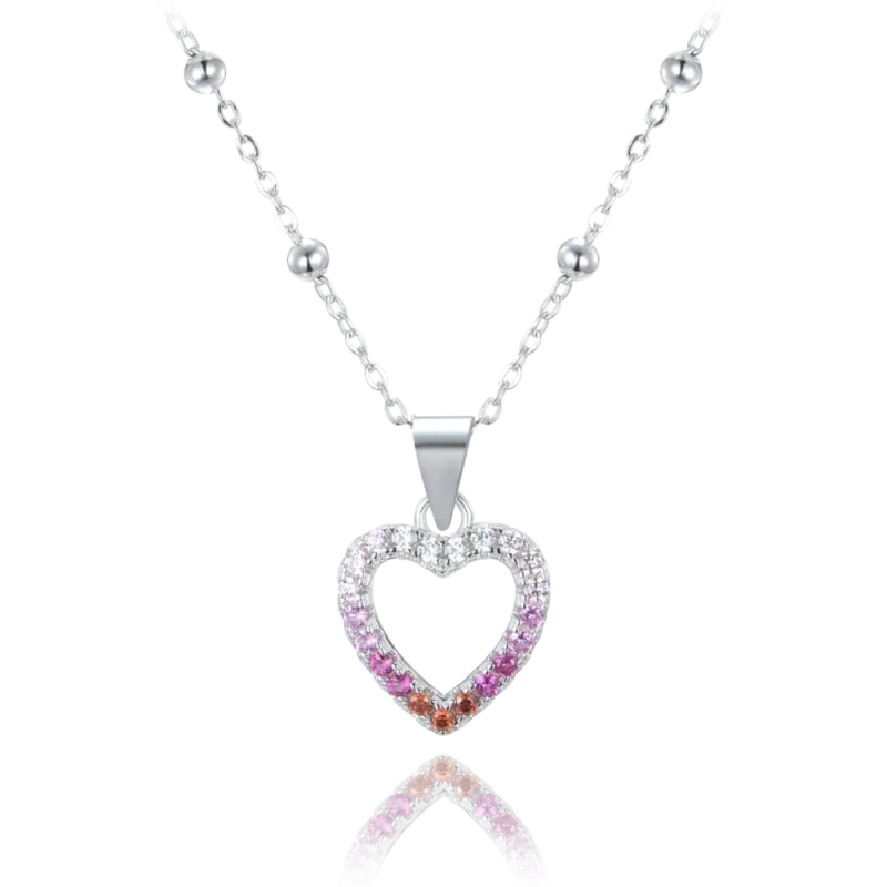 MINET Stříbrný náhrdelník srdce se zirkony v červených odstínech JMAS0235CN45