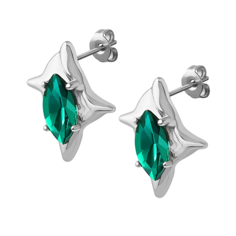 JVD Dámské peckové ocelové náušnice se smaragdy SSSE0113XJ2Z100