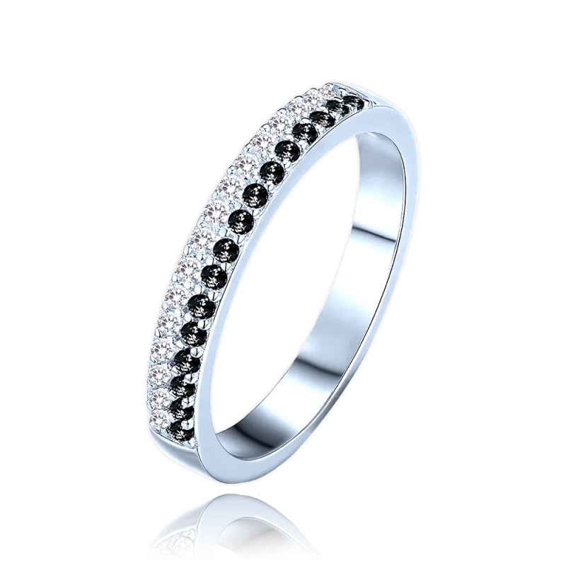 MINET Luxusní stříbrný prsten s bílými a černými zirkony vel. 63 JMAS0291NR63