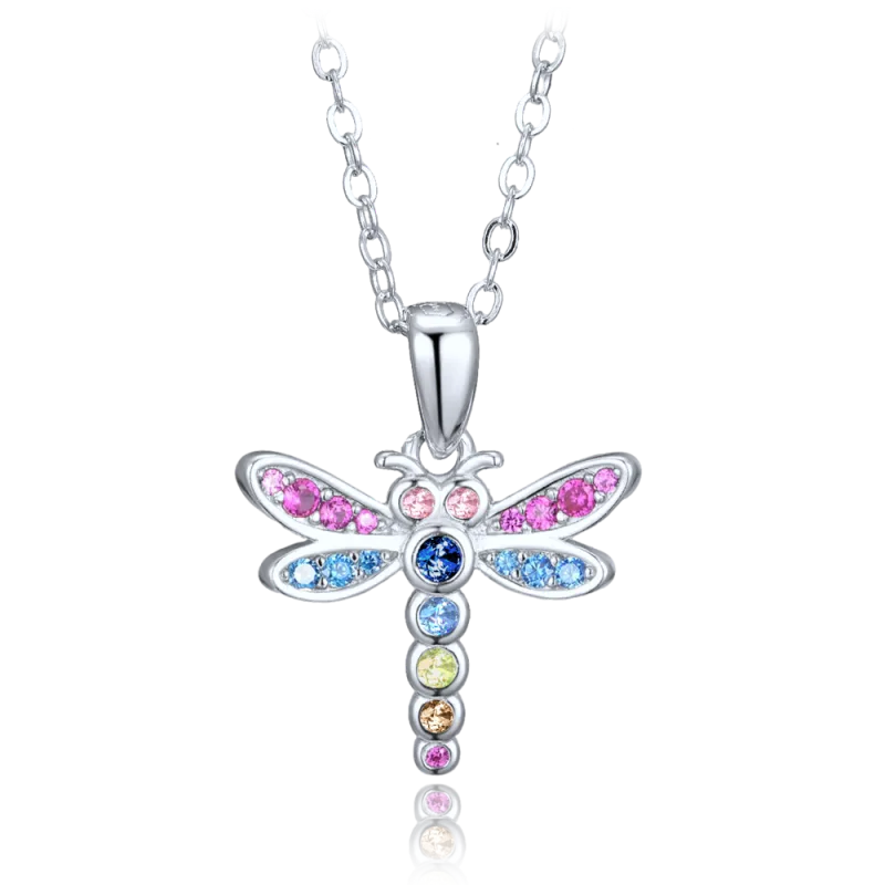 MINET Stříbrné dětské náušnice vážka se zirkony