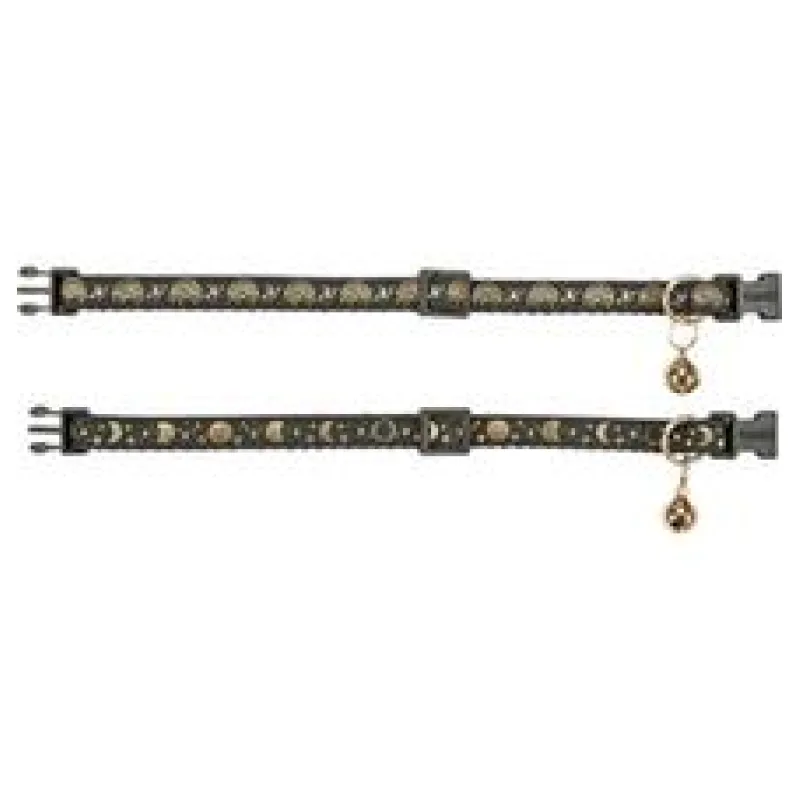 Obojek pro kočky, zlaté zdobení, s rolničkou, černá 1 ks