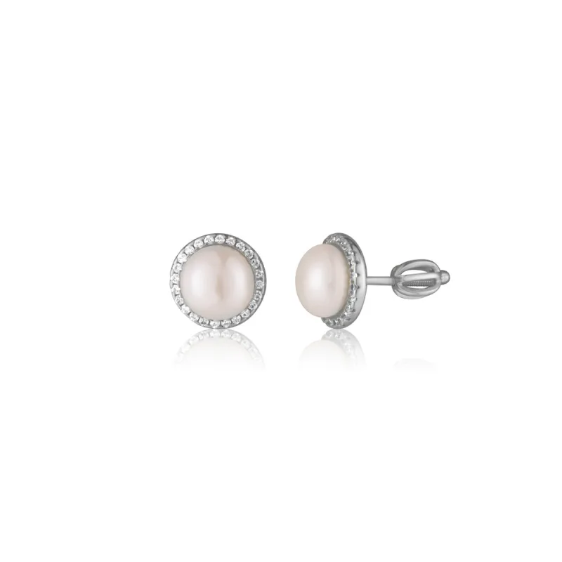 JVD Dámské peckové stříbrné náušnice s perlami na šroubek SVLE0960SH2P1SR