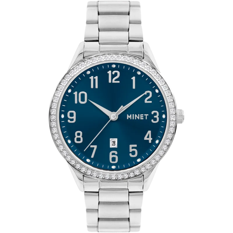 MINET Stříbrno-modré dámské hodinky Avenue s čísly MWL5314
