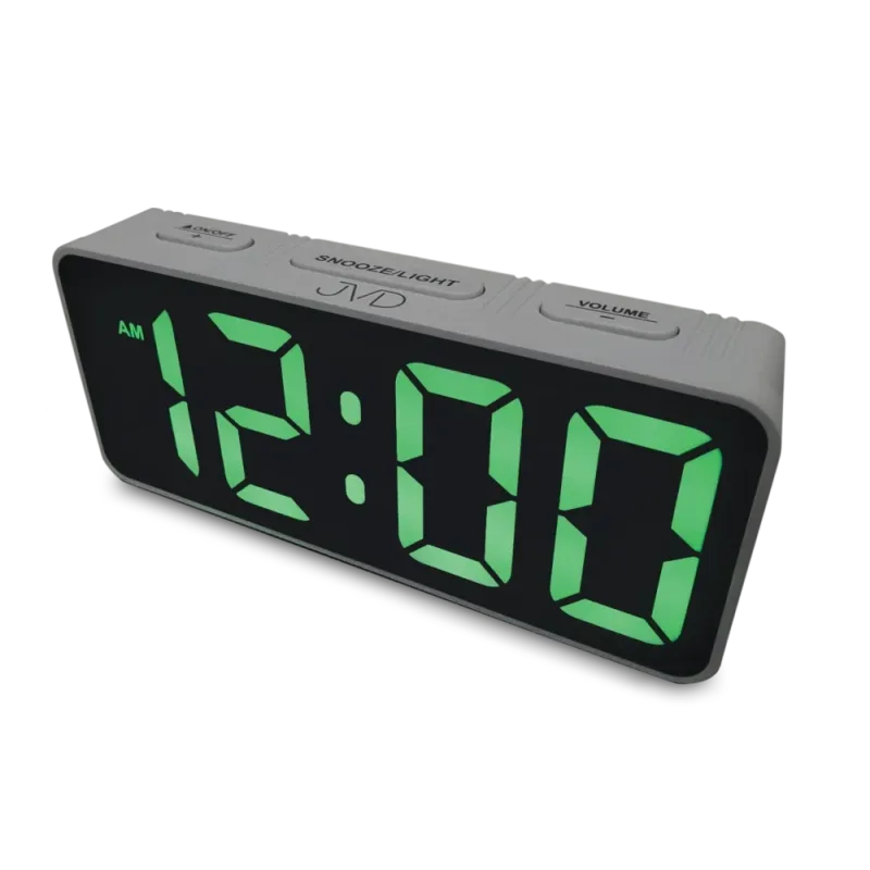 JVD Digitální šedý moderní budík do el. sítě JVD SB524.1 se zelenými LED číslicemi