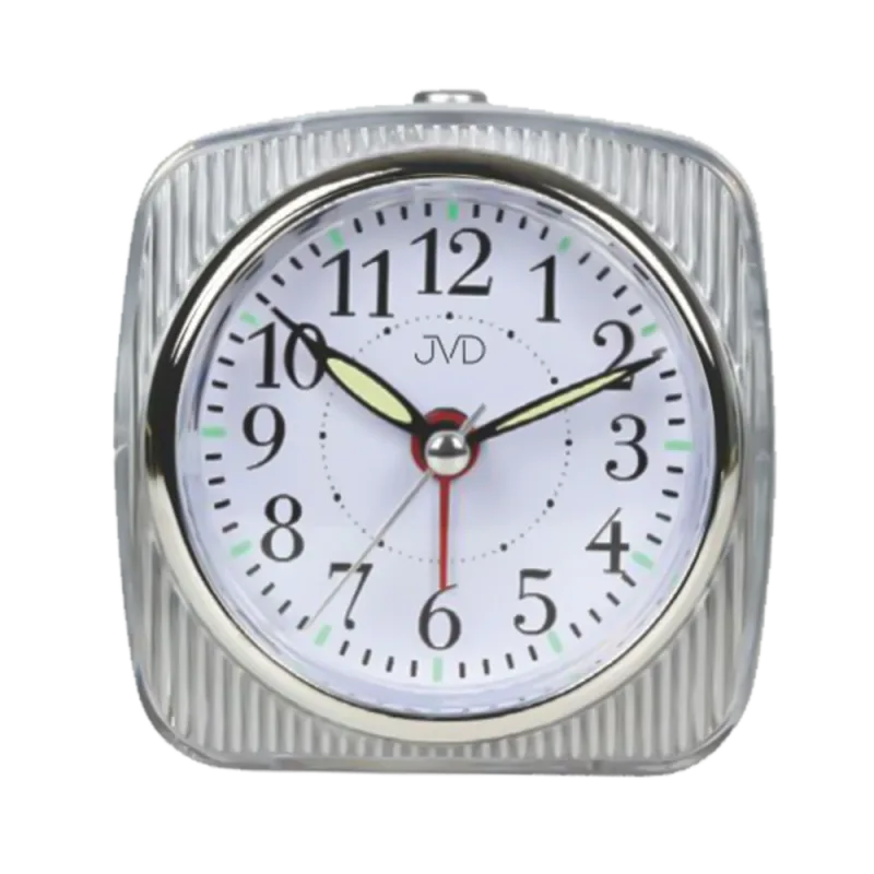 JVD Stříbrný tichý ručkový budík s plynulým chodem a podsvícením JVD SRP7503.1