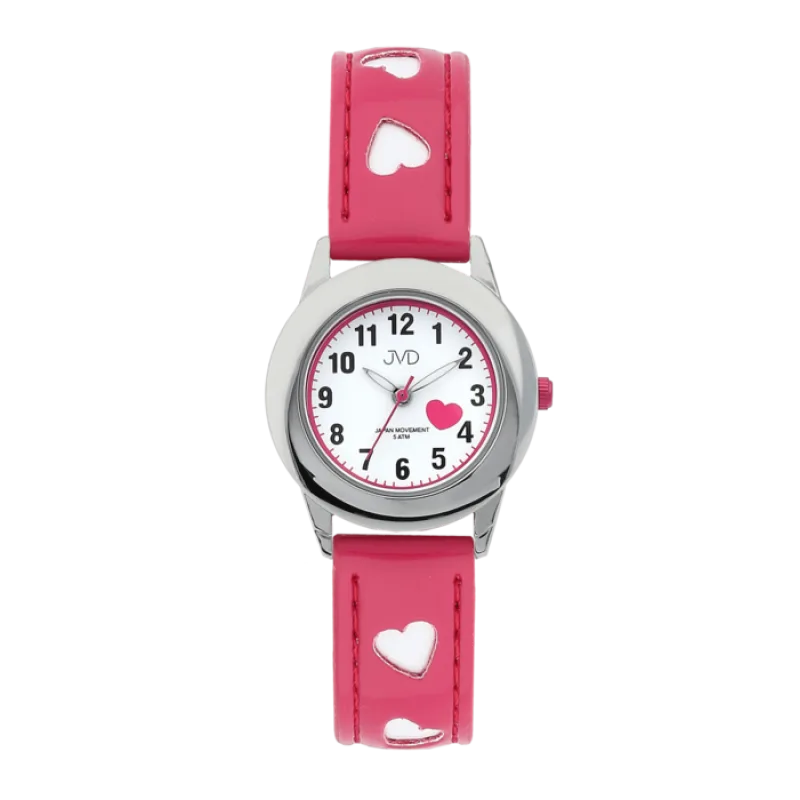 Dětské růžové hodinky JVD basic J7125.3 s růžovými srdíčky