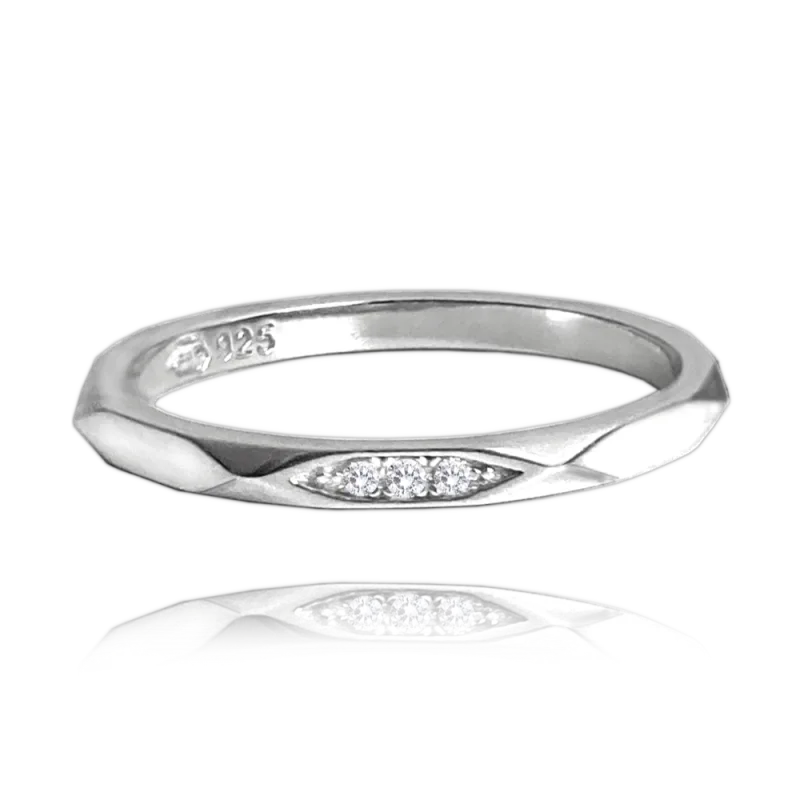 MINET Minimalistický snubní stříbrný prsten se zirkony vel. 60