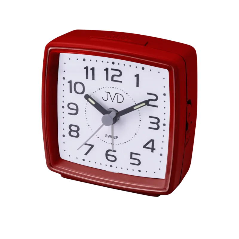 JVD Červený bateriový ručkový netikající tichý budík JVD SRP28.2