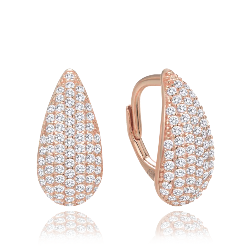 MINET Rose gold stříbrné náušnice kapky s bílými zirkony JMAN0565YE00