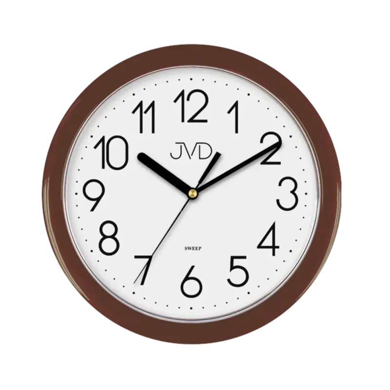 Hnědé plastové nástěnné netikající tiché hodiny JVD sweep HP612.16