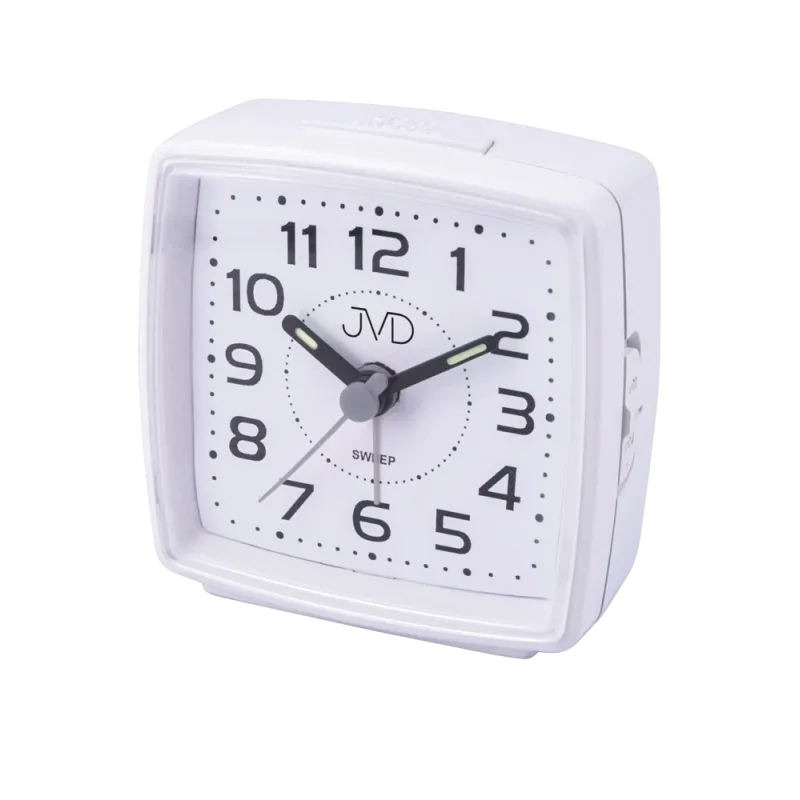 JVD Bílý ručkový netikající tichý budík JVD SRP28.1