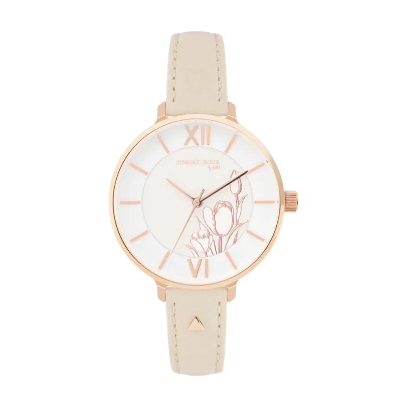 SUNDAY ROSE Dámské náramkové luxusní designové hodinky SUNDAY ROSE Fashion Tulip Leather SUN-F08