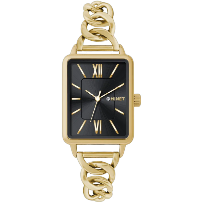 MINET Zlato-černé dámské hodinky SIENA se zlatým ocelovým řemínkem MWL5424