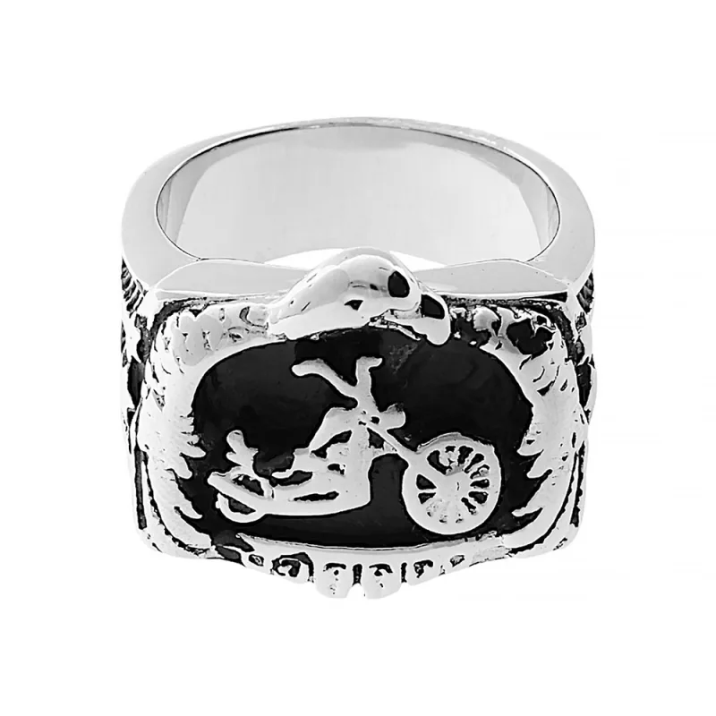 Nerezový prsten Motorbike (velikost 60-61) - stříbrnočerné barvy