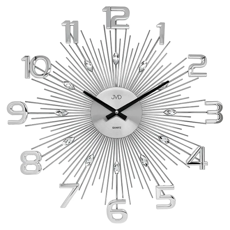 Luxusní paprskovité kovové nástěnné stříbrné hodiny JVD HT108.1