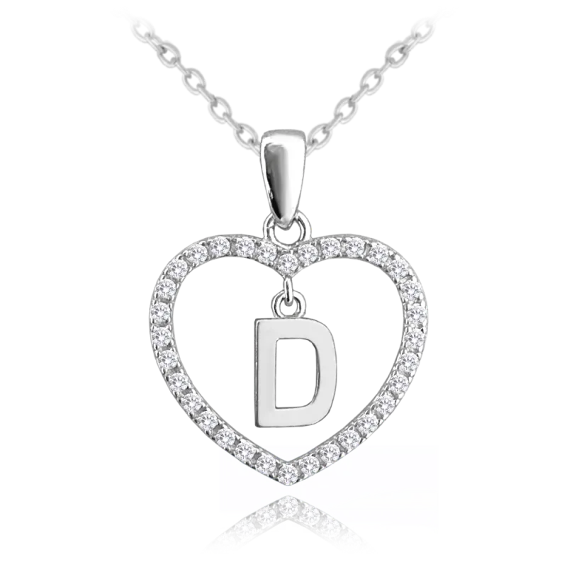 MINET Stříbrný náhrdelník písmeno v srdíčku "D" se zirkony JMAS900DSN45