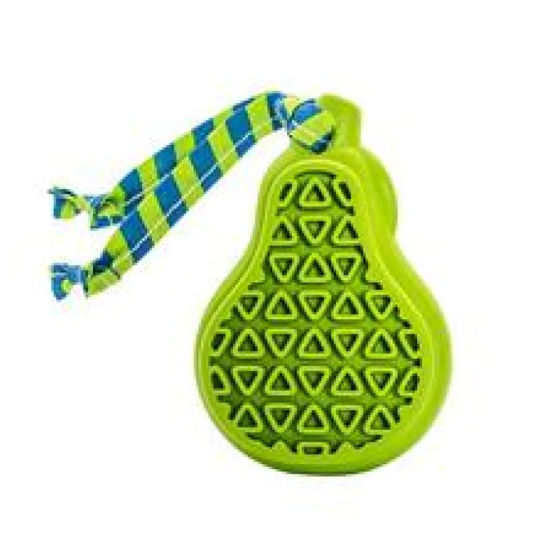 Dentální hračka hruška přírodní guma pro štěňata s látkovým střapcem 9 cm HipHop 1 ks