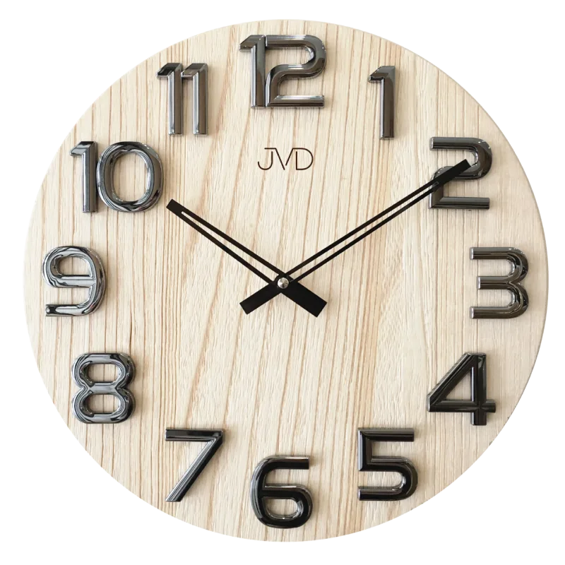 Nástěnné dřevěné hodiny JVD HT97.4 s vystouplými číslicemi