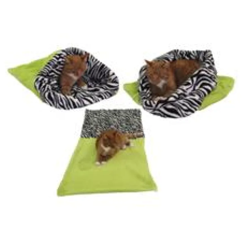 Marysa pelíšek 3v1 pro kočky, světle zelený/zebra, velikost XL