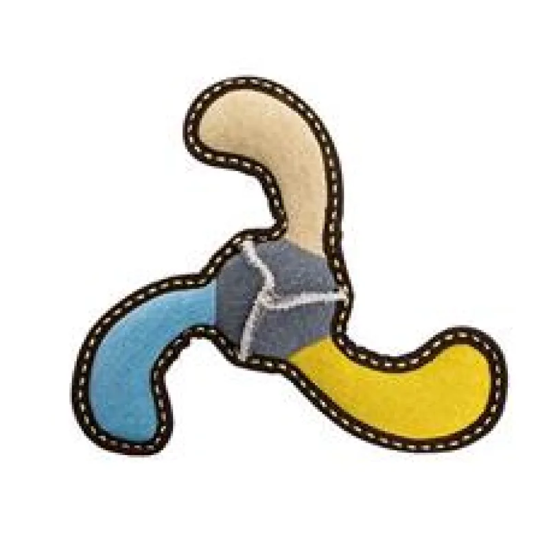 Bumerang jutový 27 cm, robustní aport pro psy, HIPHOP DOG, béžová/modrá/žlutá 1 ks