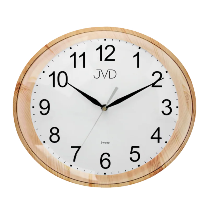Oválné tiché netikající plynulé hodiny v imitaci dřeva JVD sweep HP664.12