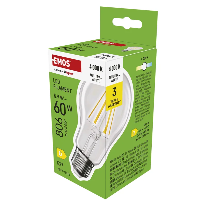 EMOS LED FLM A60 5, 9 W (60 W) 806lm E27 NW 1525733498