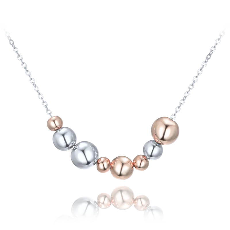 MINET Elegantní stříbrný náhrdelník se stříbrnými a Rosegold kuličkami JMAS0305RN42