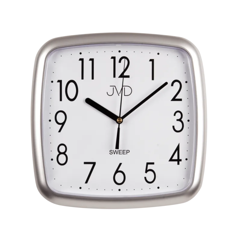 JVD Šedé hranaté plastové nástěnné netikající tiché hodiny JVD sweep HP615.2