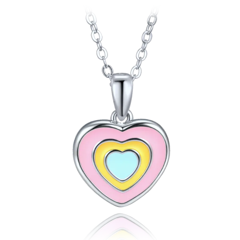MINET Dětský stříbrný náhrdelník duhové srdce JMAD0065SN38