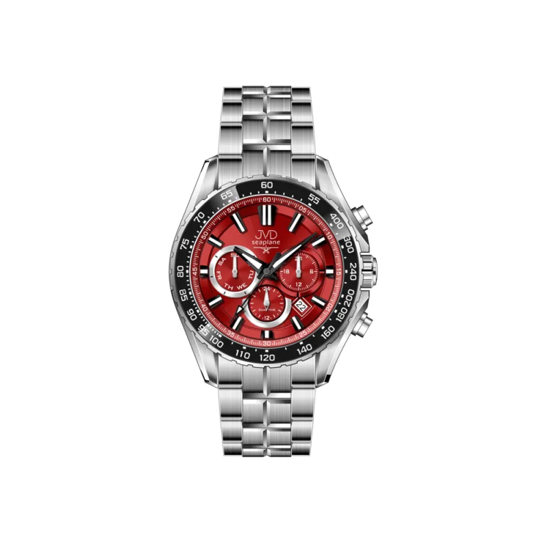 JVD Pánské ocelové vodotěsné ocelové hodinky - chronograf JVD JE1016.3 červený číselník